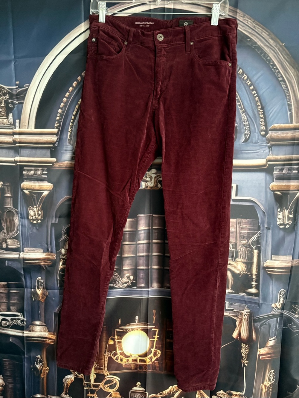 AG Adriano Goldschmied The Farrah Velvet High-Rise Skinny Pants in Deep Burgundy